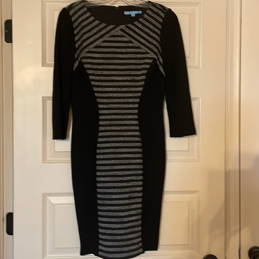 Antonio Melani Black Dress with Gray Stripes